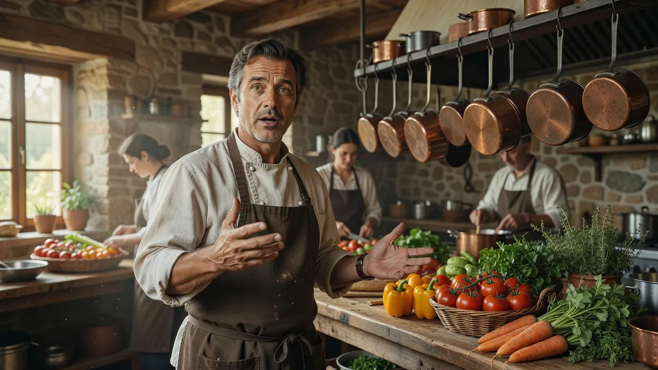 Animated chef speaking to camera with a warm Italian inflection