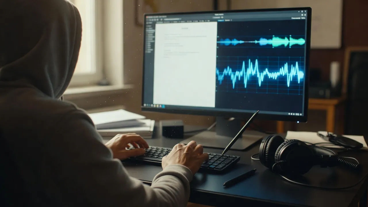 Screen showing Japanese script converting to a voice waveform