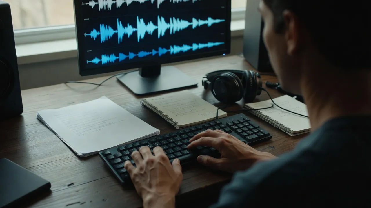 Screen showing Korean script converting to a voice waveform