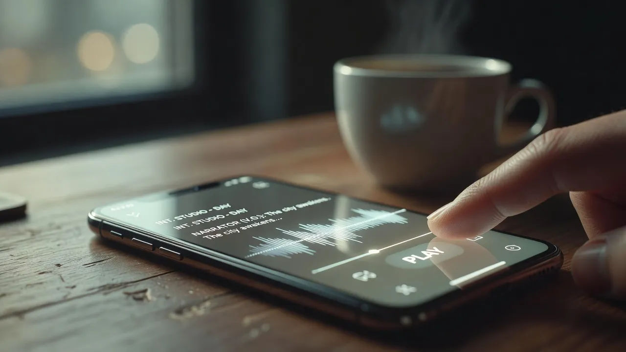 Phone screen turning a short-form script into a voiceover track