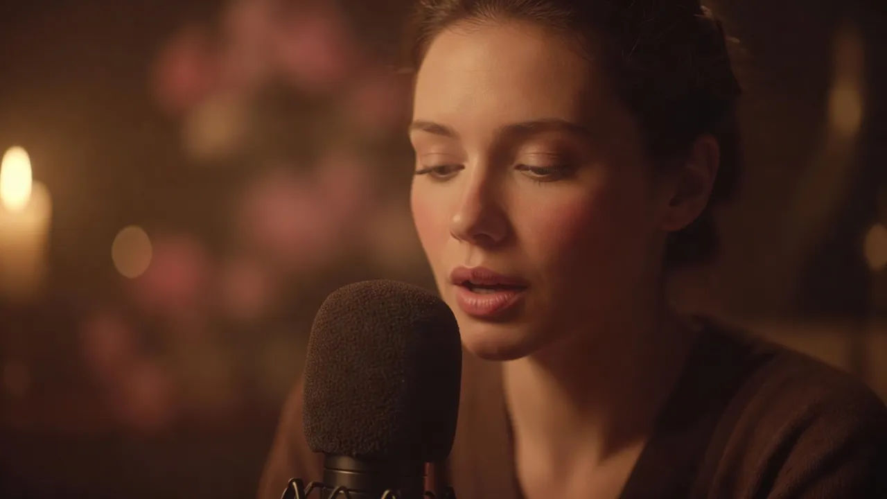 Soft-spoken host close to the mic in warm low light