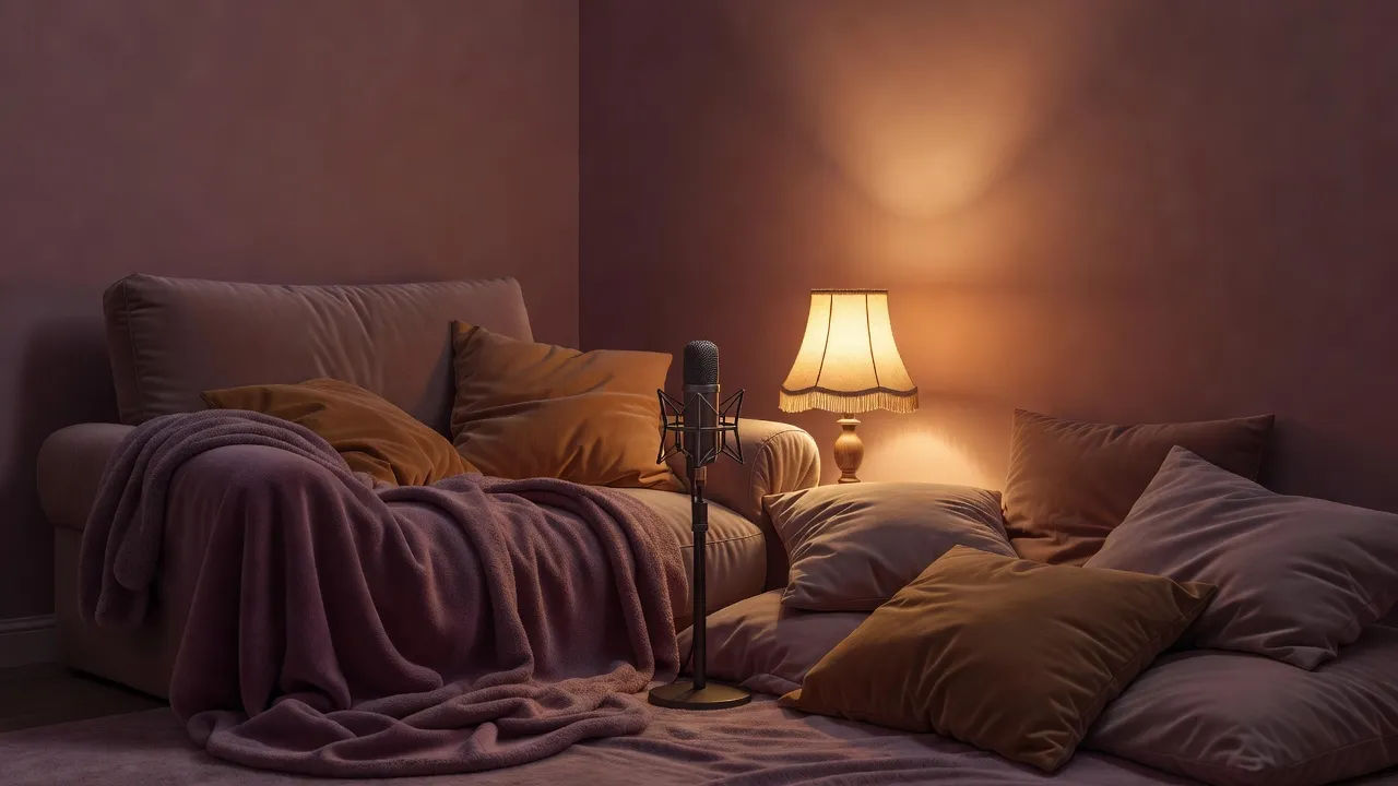 Dim cozy room set up for a calm recording session