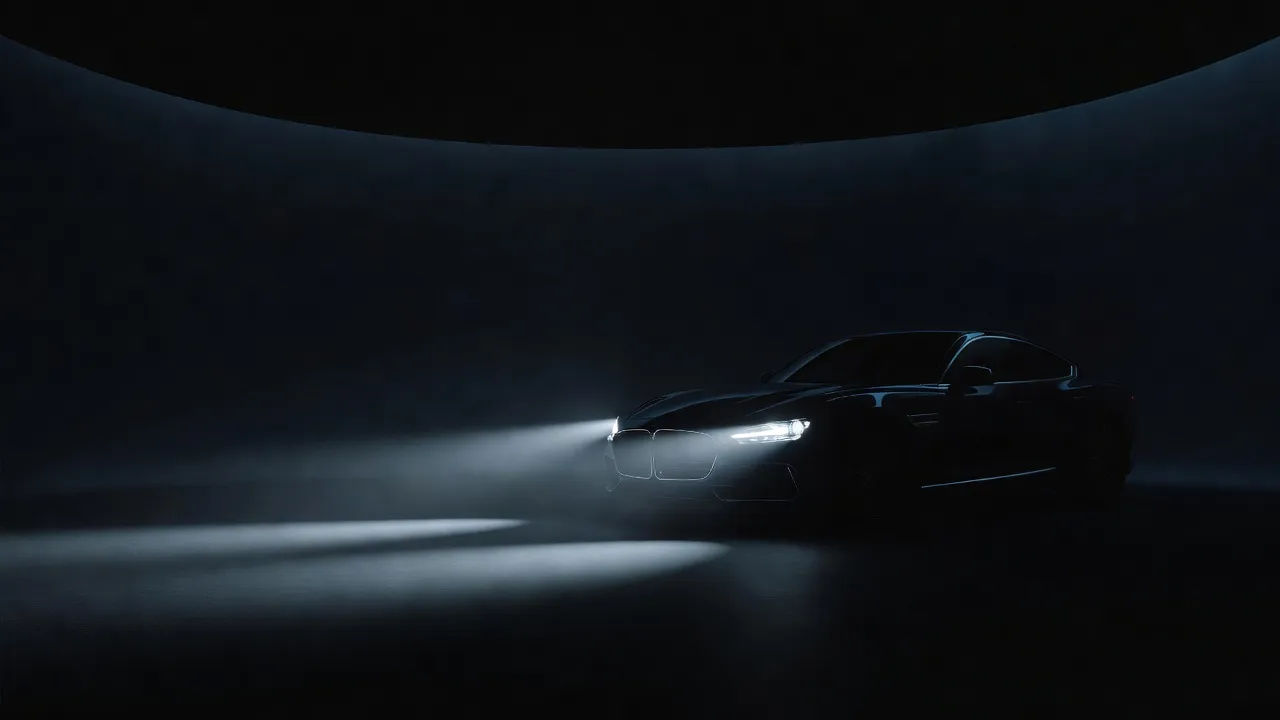 Headlights cutting through a long studio backdrop
