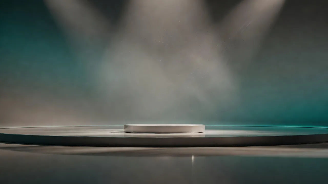 Sleek product reveal stage lit in soft brand colors