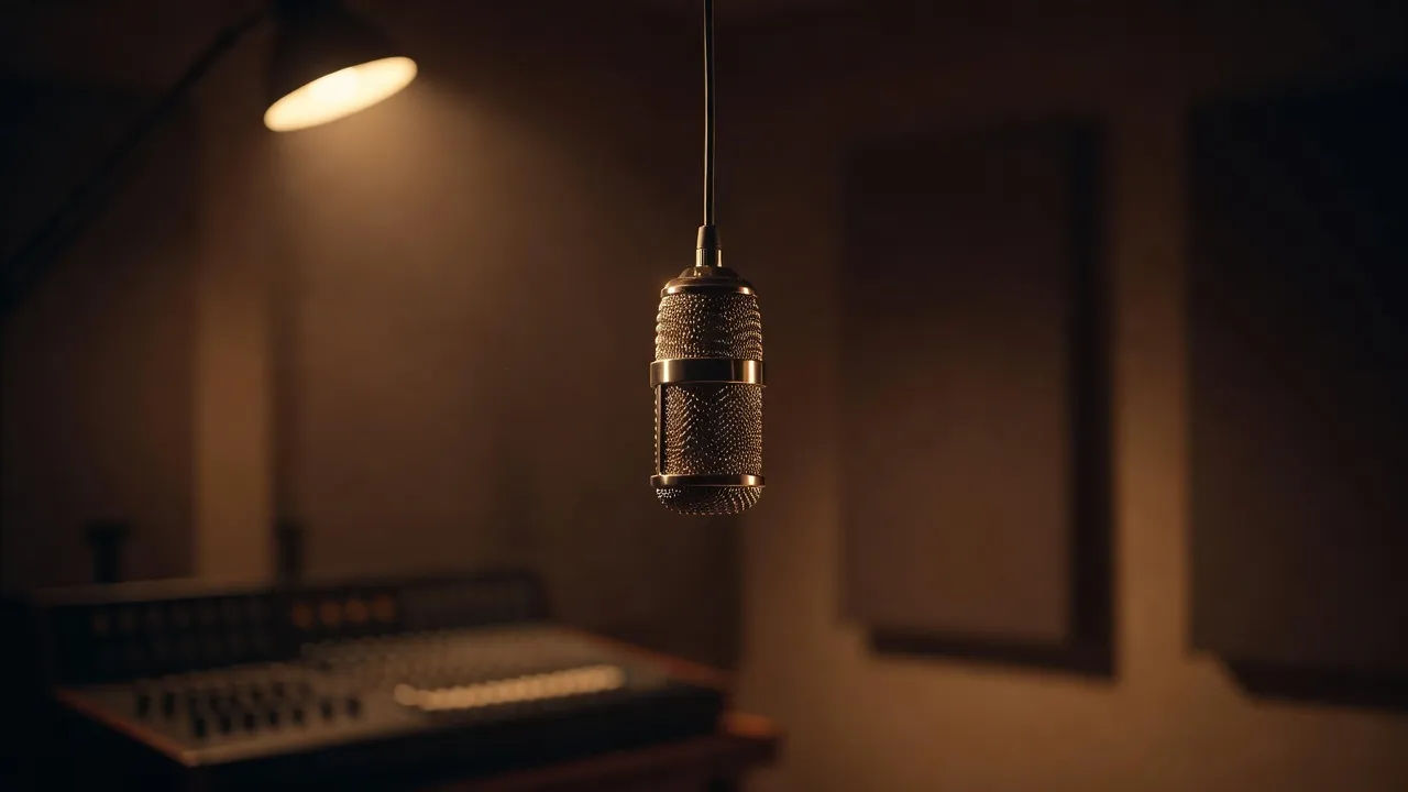 Microphone in a softly lit advertising studio