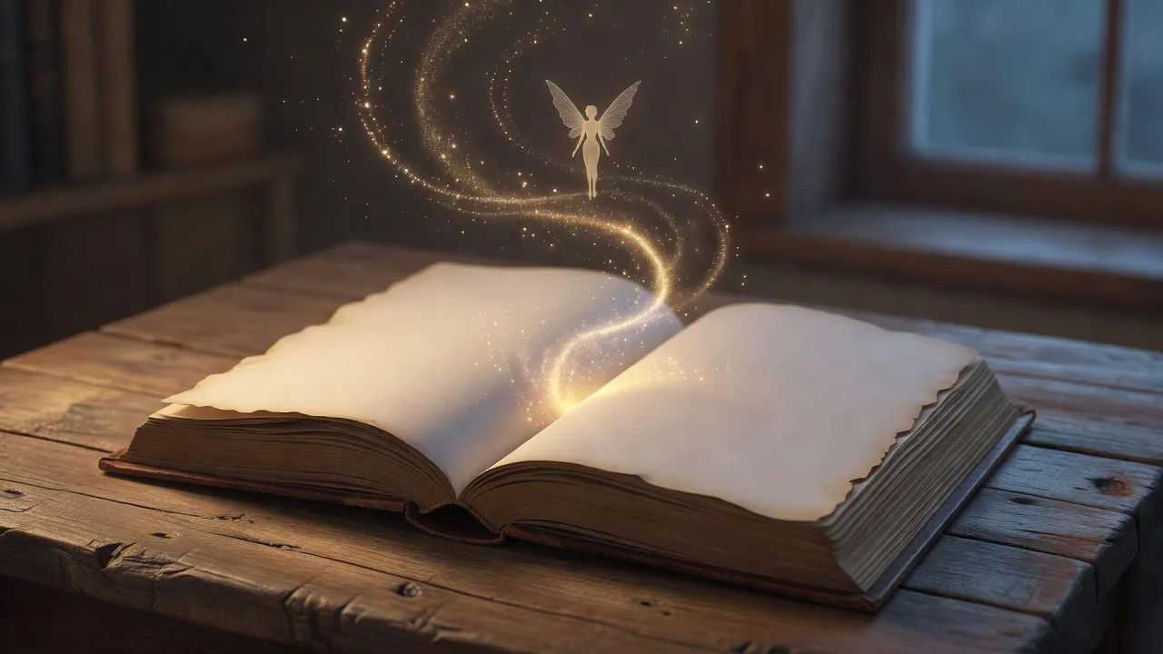 Open storybook glowing with drifting motes of light