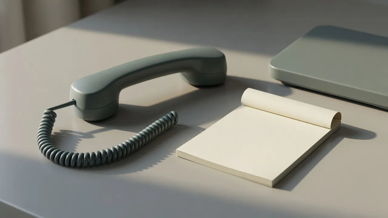 Phone menu script beside a desk handset