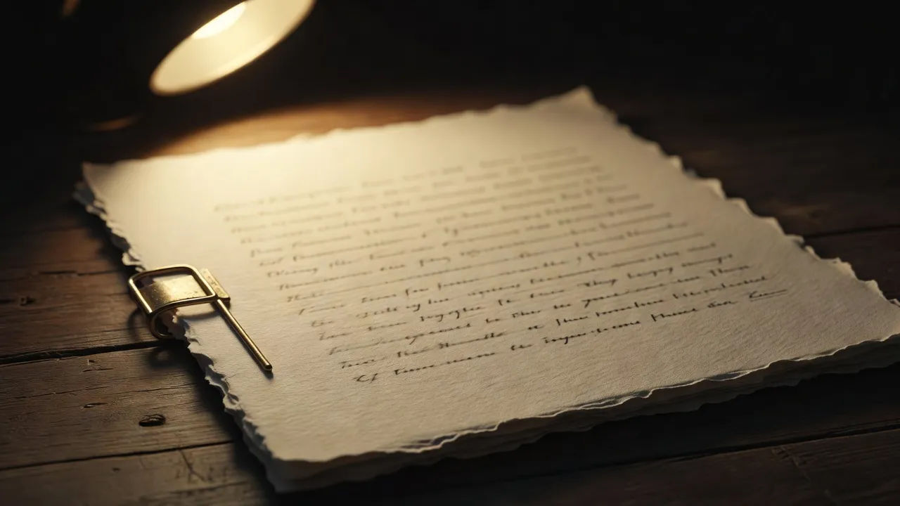 Script on heavy paper beside a single soft studio light