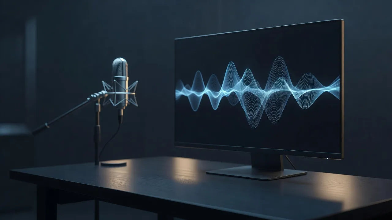 Audio waveform on a sleek monitor in a quiet studio