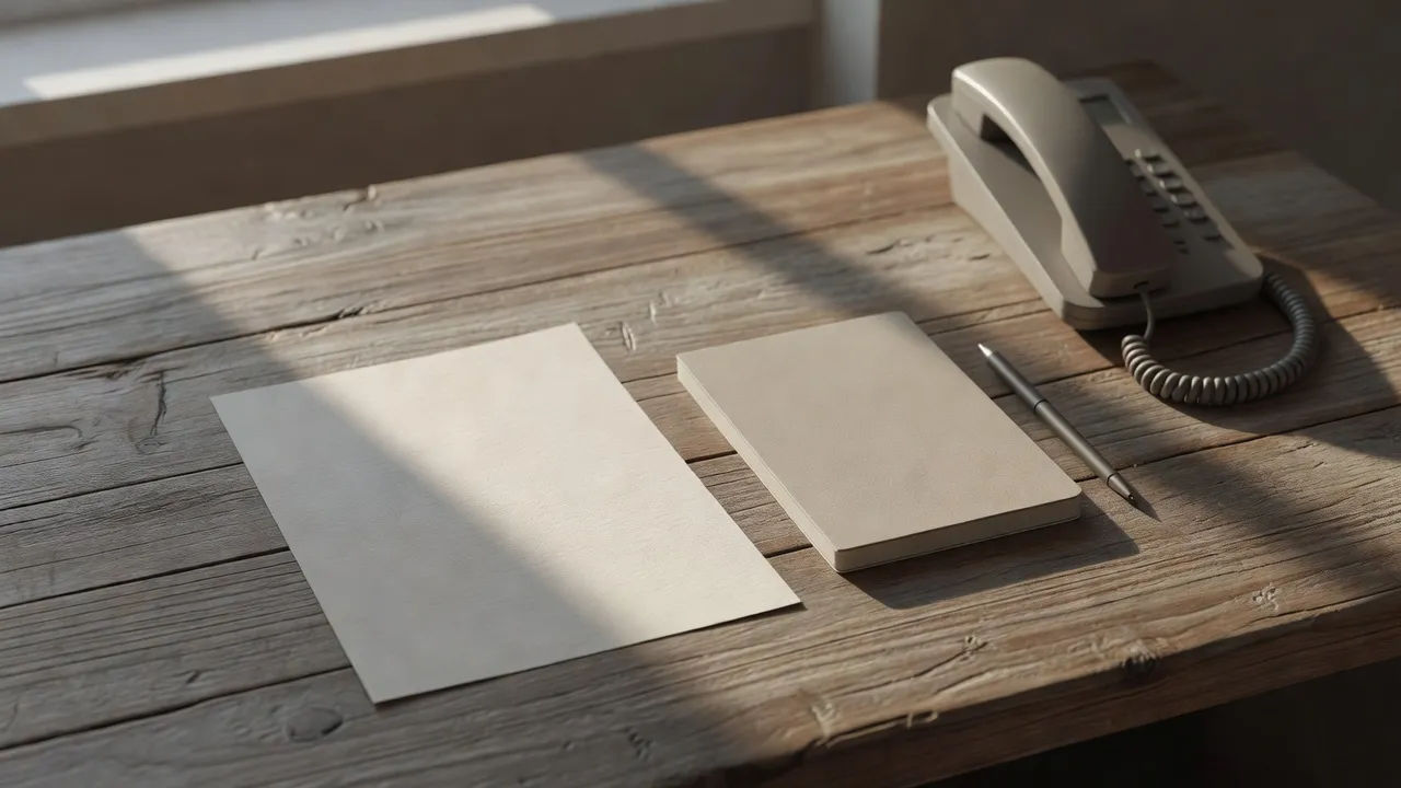 On-hold script beside a desk phone and notepad