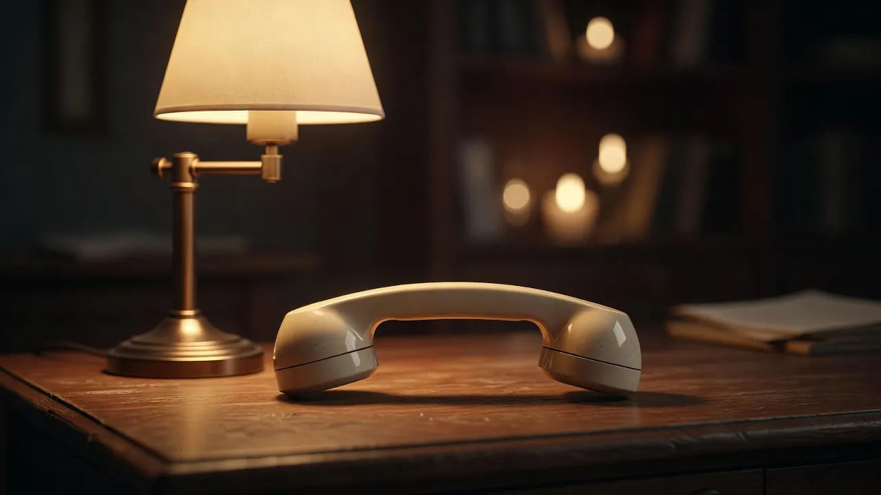 Softly lit phone handset on a calm desk