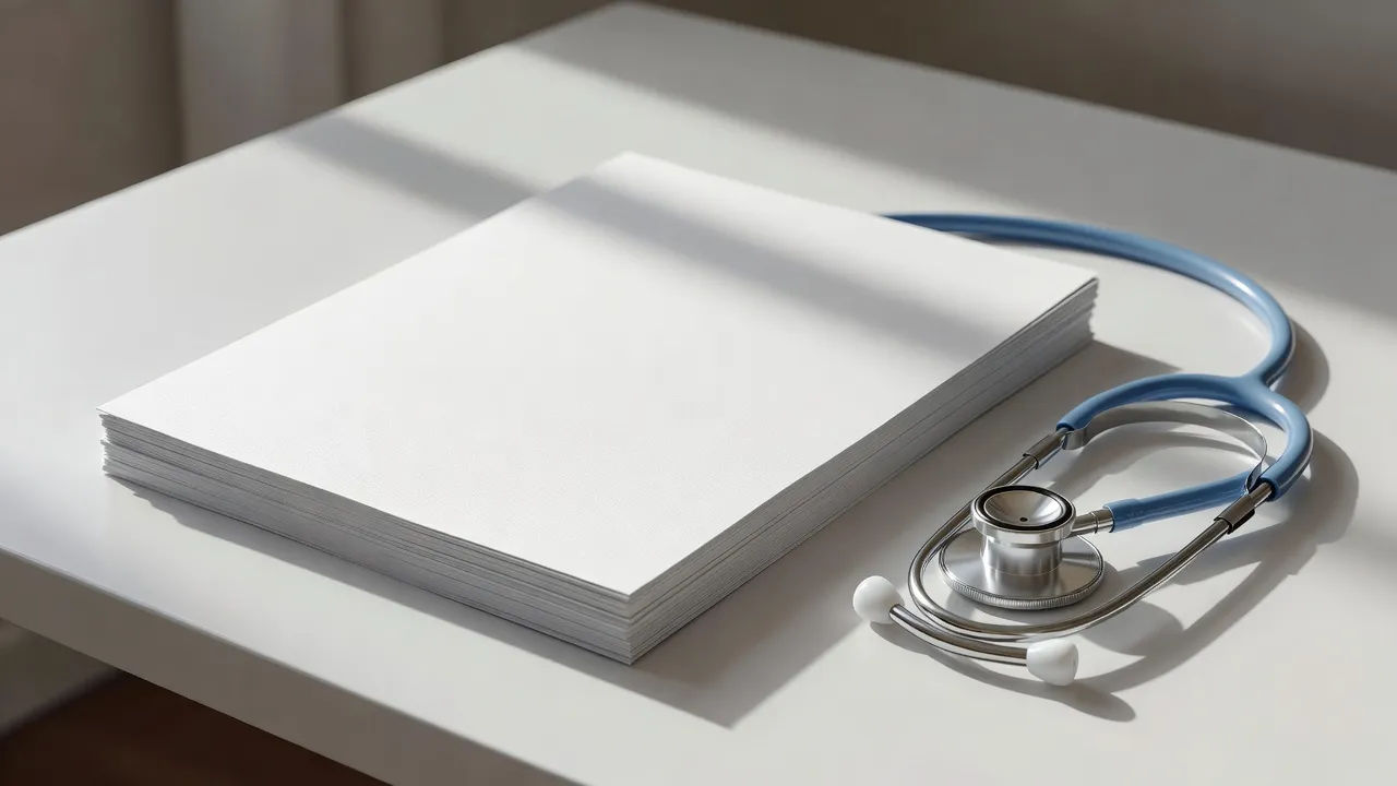 Script pages beside a stethoscope on a clean desk