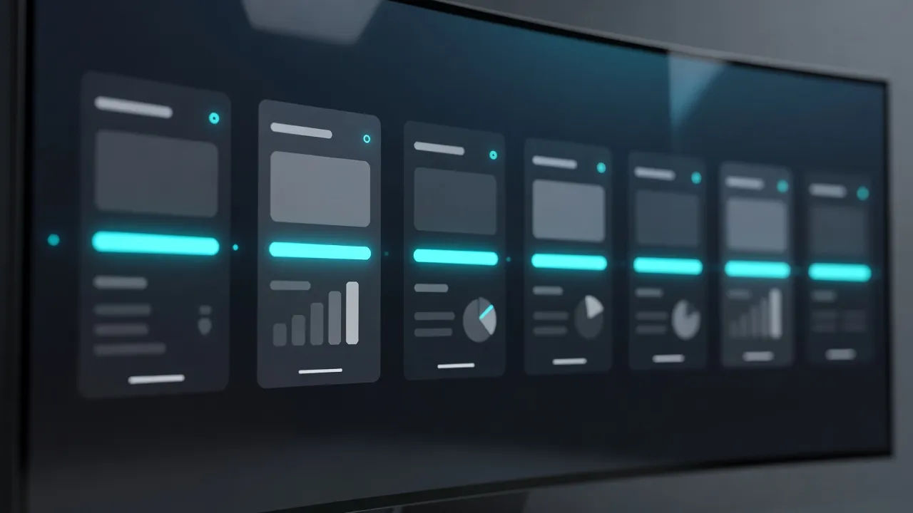 App screens arranged in a sequence on a demo monitor