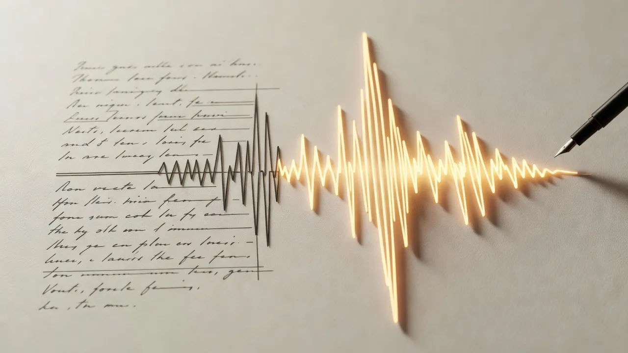Commentary lines flowing into a lively, punchy waveform