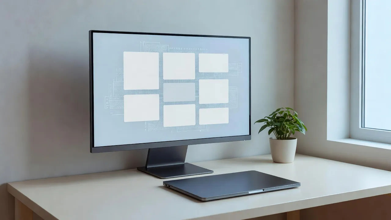 App interface and code shown on a minimalist monitor