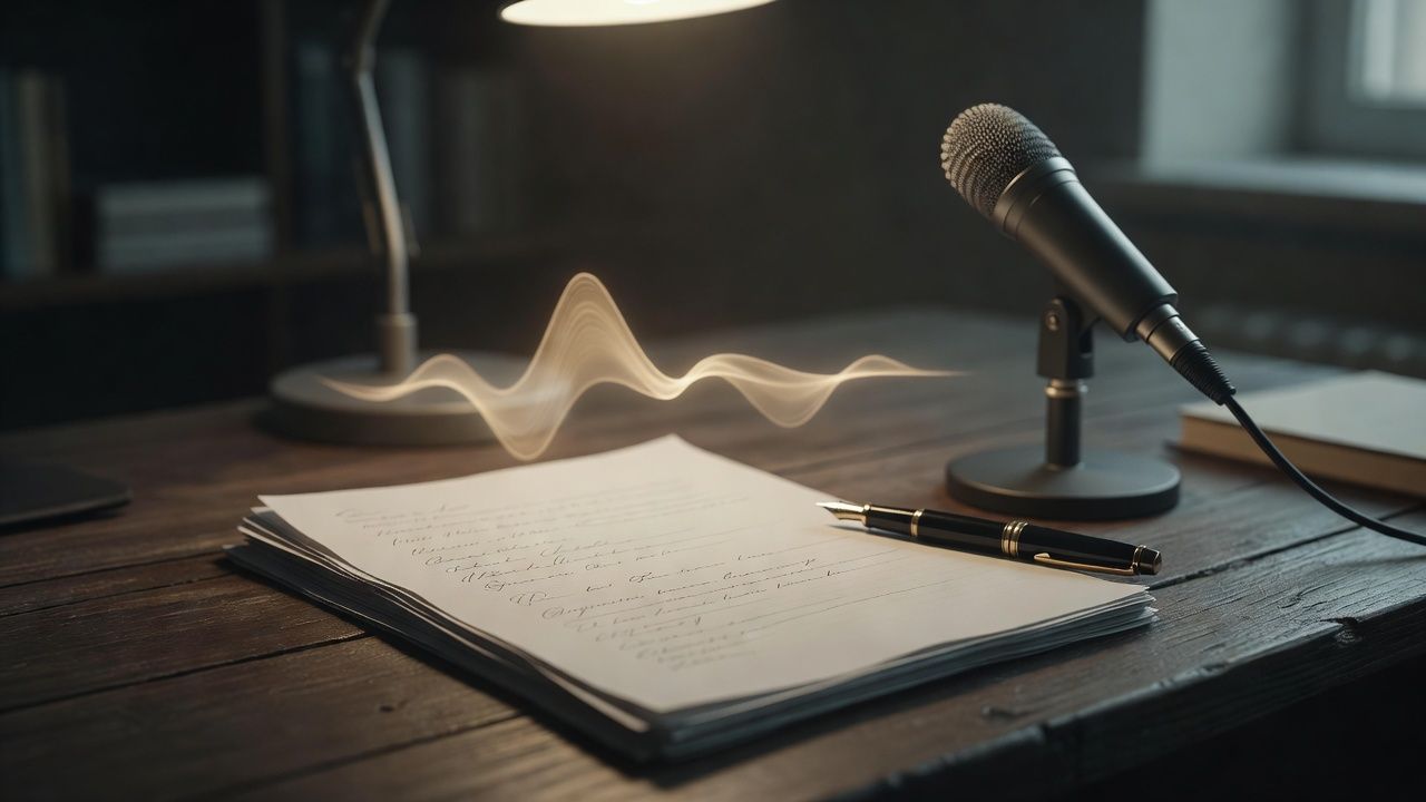 Marked-up manuscript pages and a fountain pen on a writing desk
