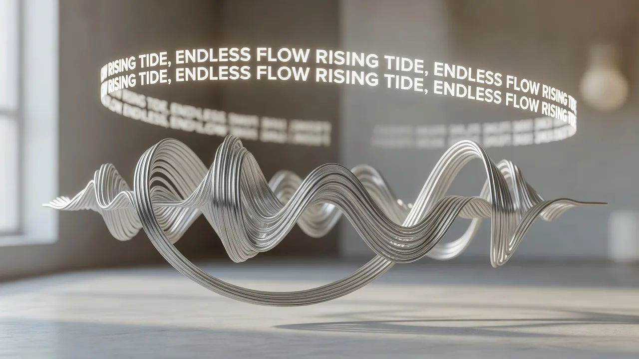 Looping waveform circling under a bright repeating lyric
