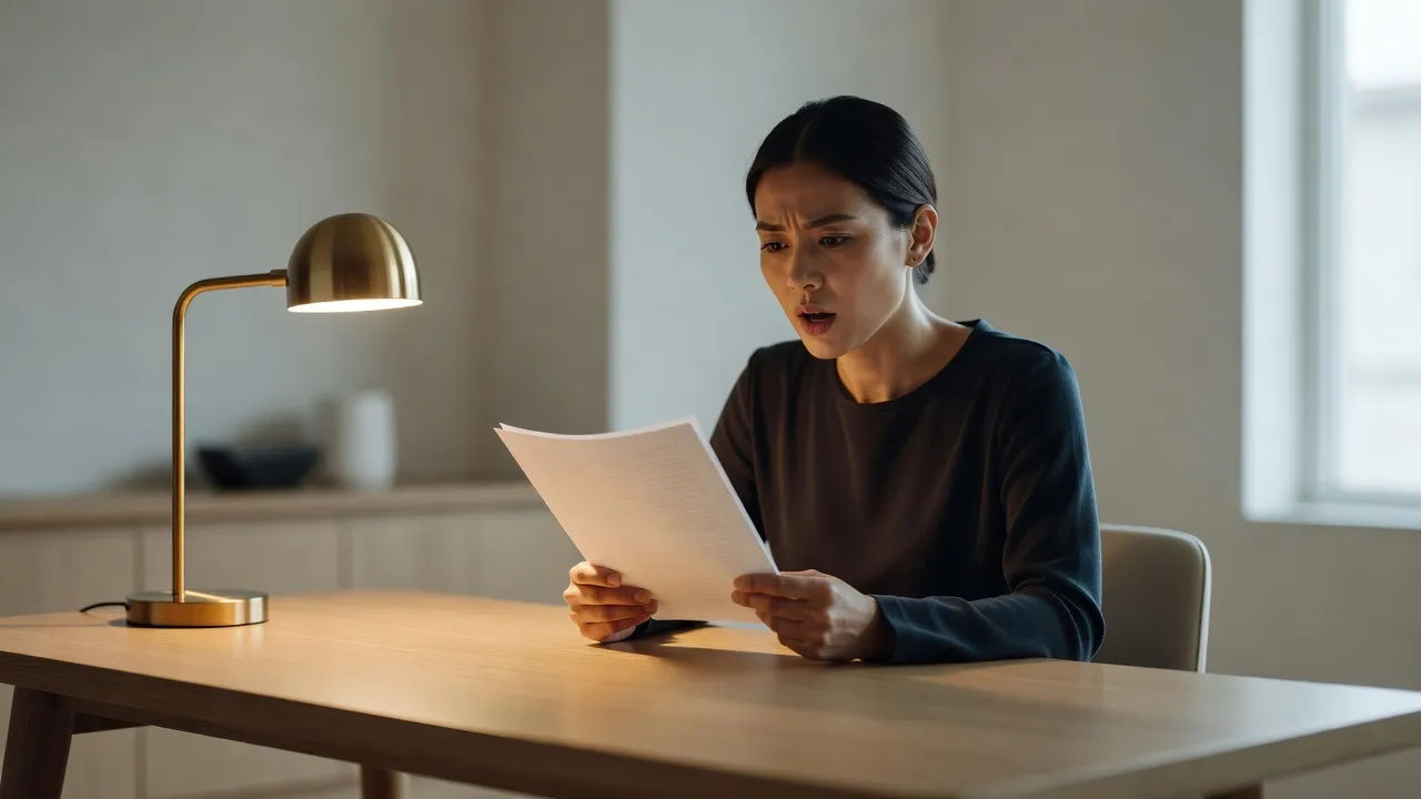 Reader at a lamplit desk reading aloud from a page to the camera