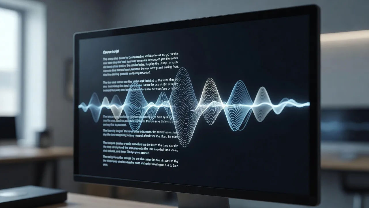 Course script on screen becoming a clear voiceover waveform