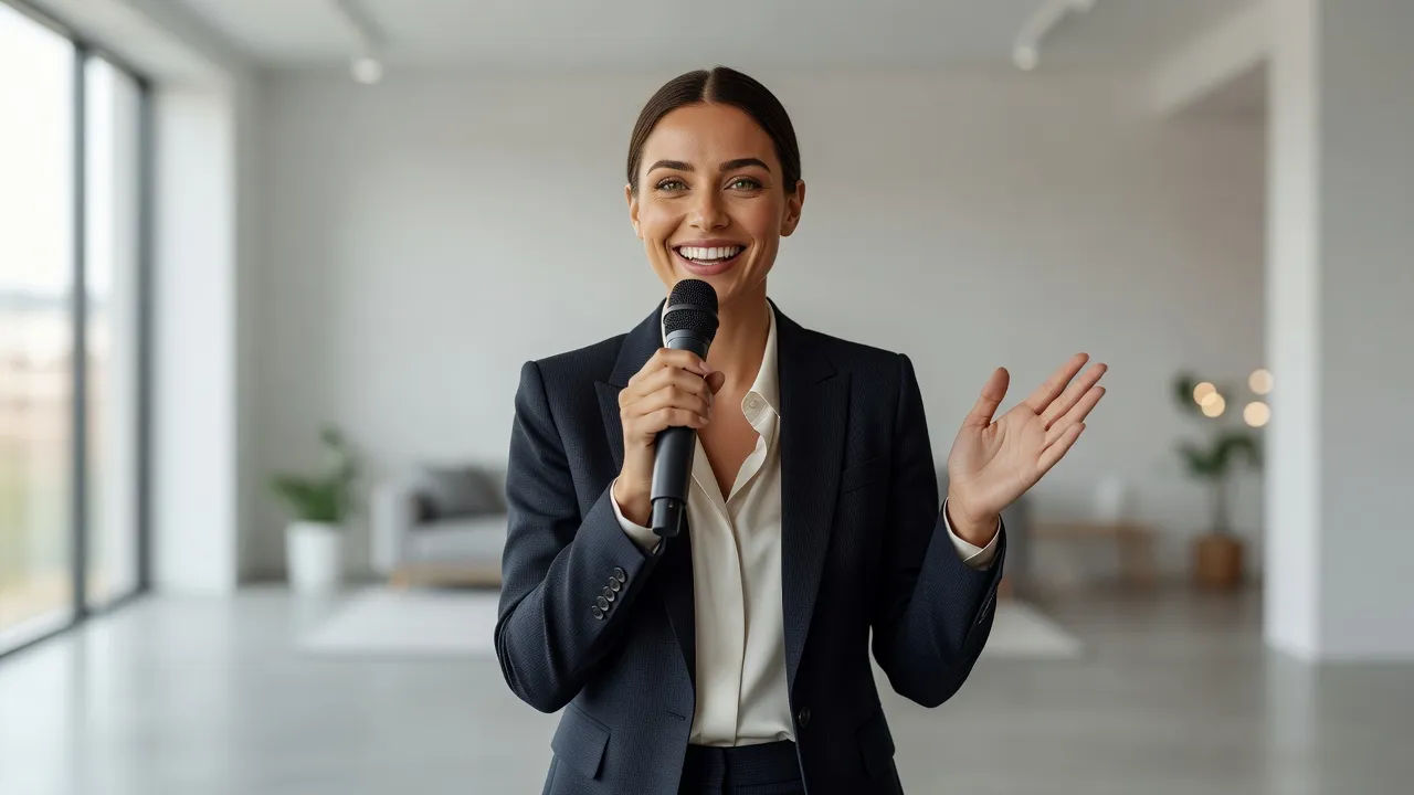 Presenter singing a cheerful ad hook straight to camera