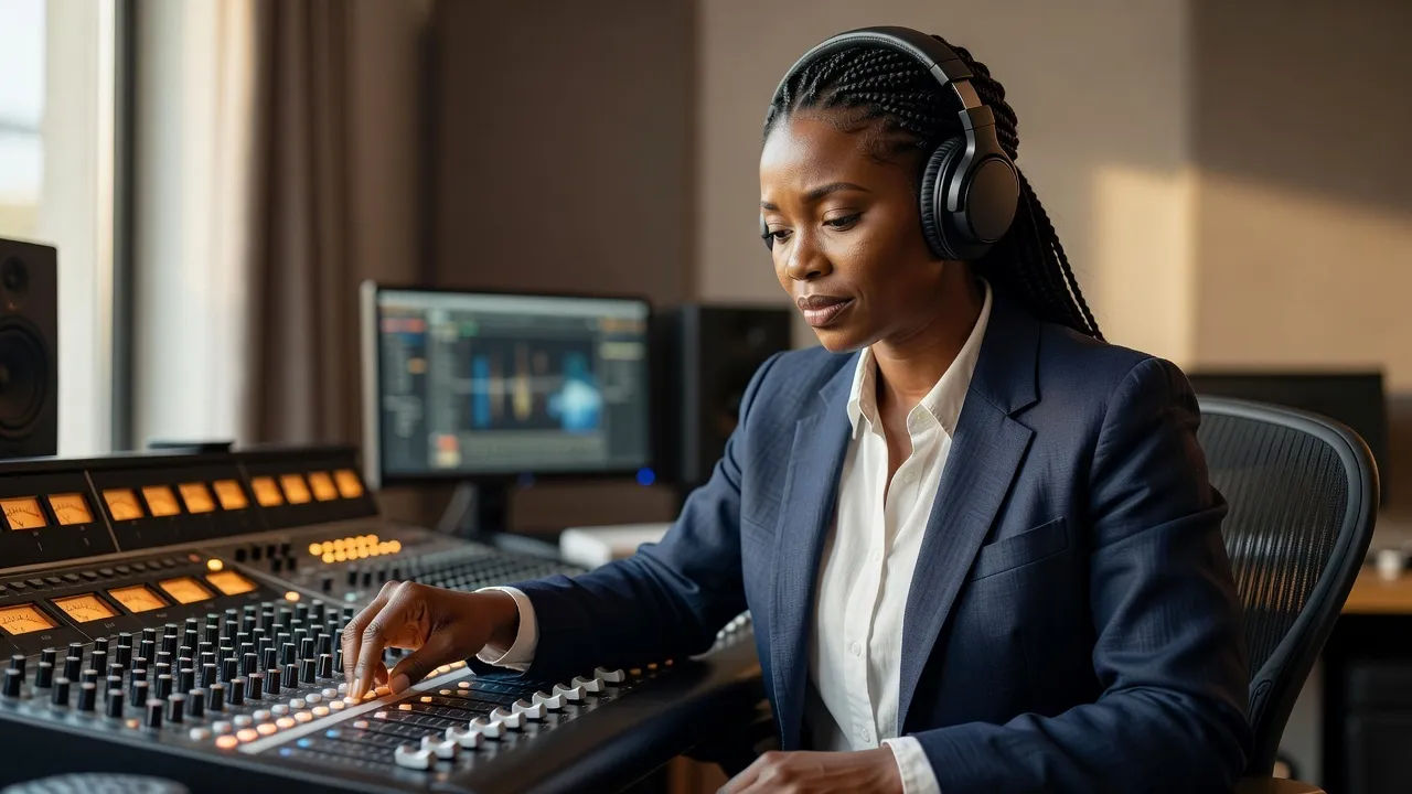 Voice designer shaping a Nigerian English read at a console