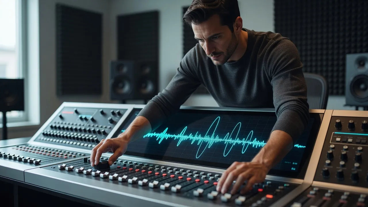 Sound designer shaping a looping trend line at a console