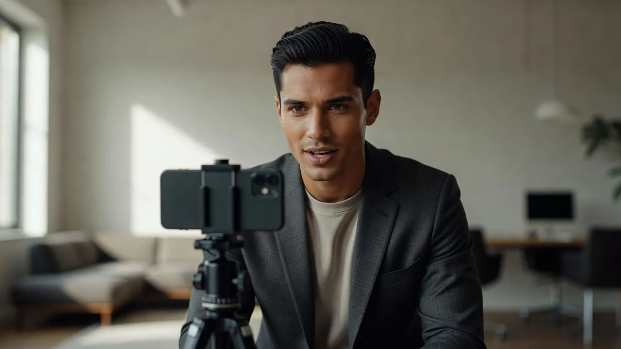 Creator speaking straight to a phone camera with a bold hook caption