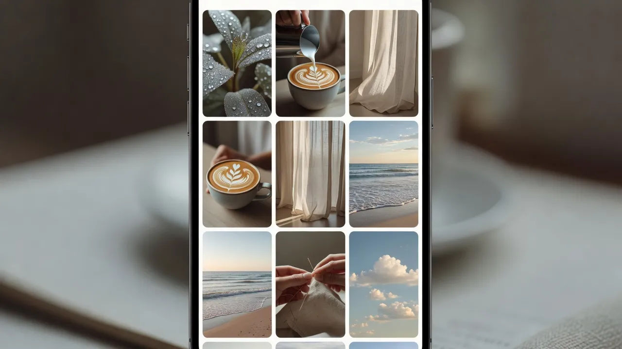 Grid of vertical short clips playing across a phone feed