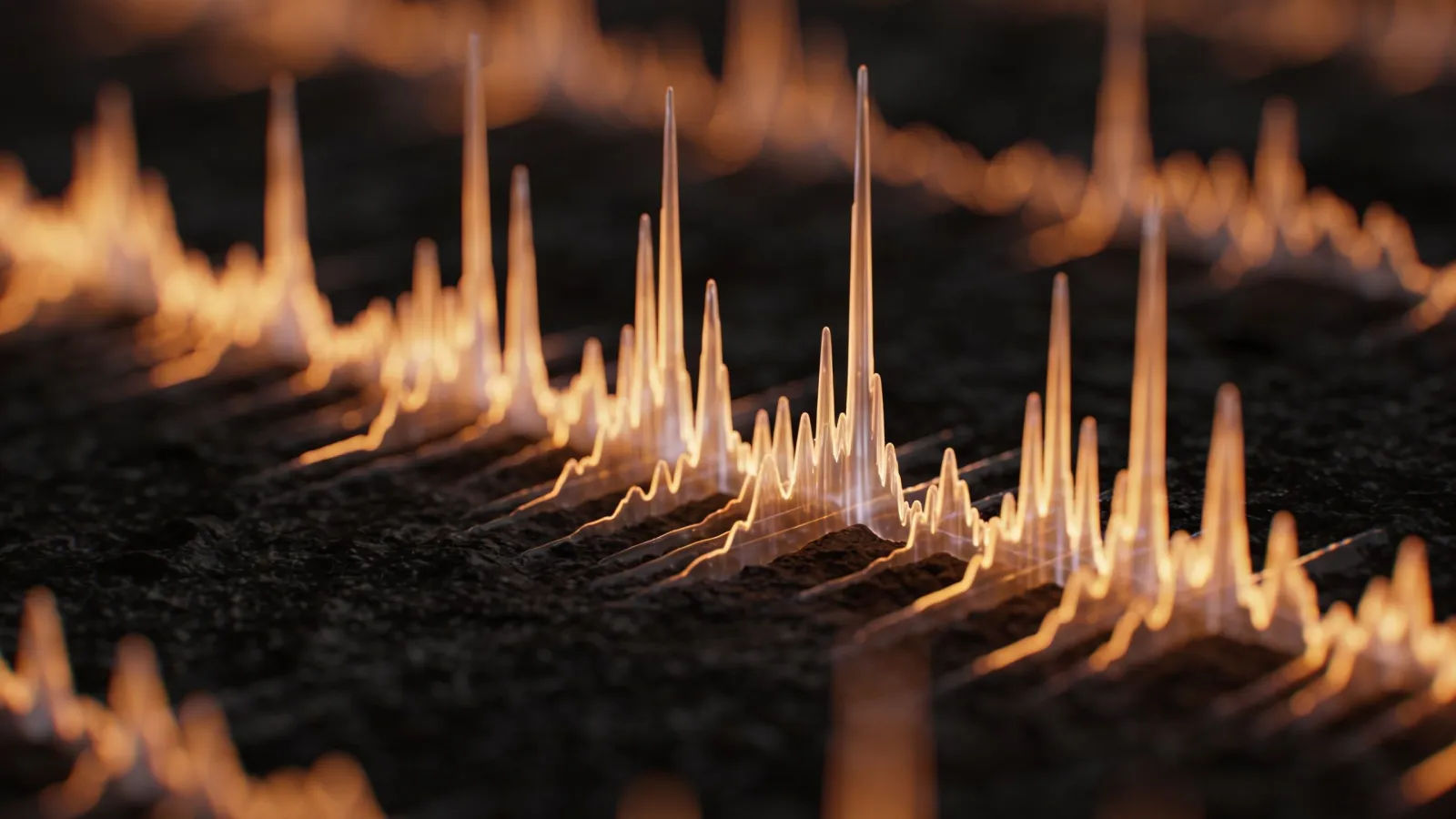 Clipped amber waveform spiking on black ground