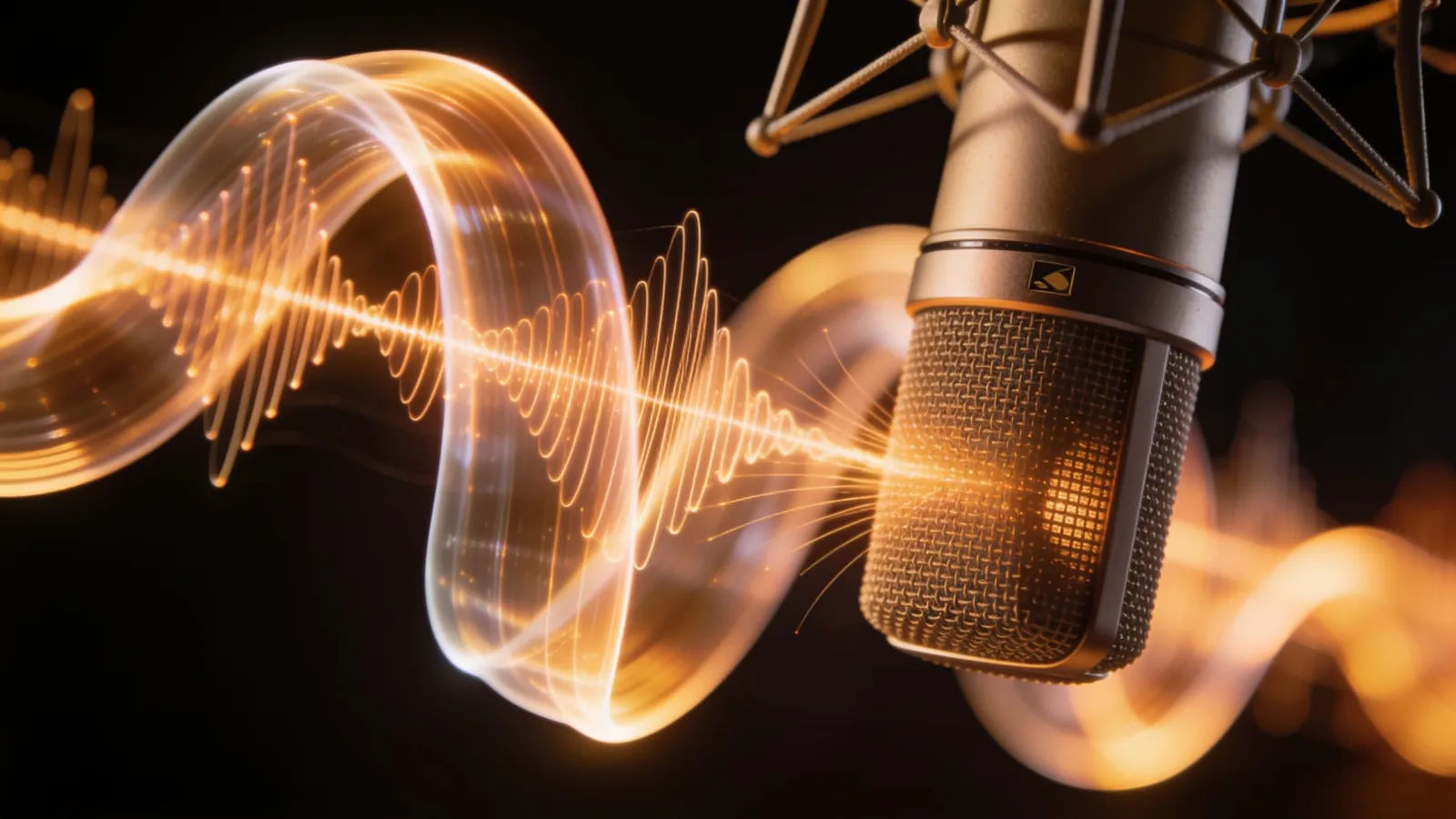 Studio microphone with a glowing waveform