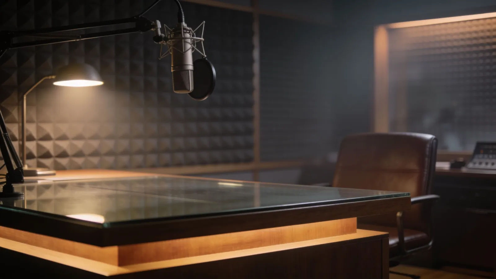 Warm modern narration and recording studio interior
