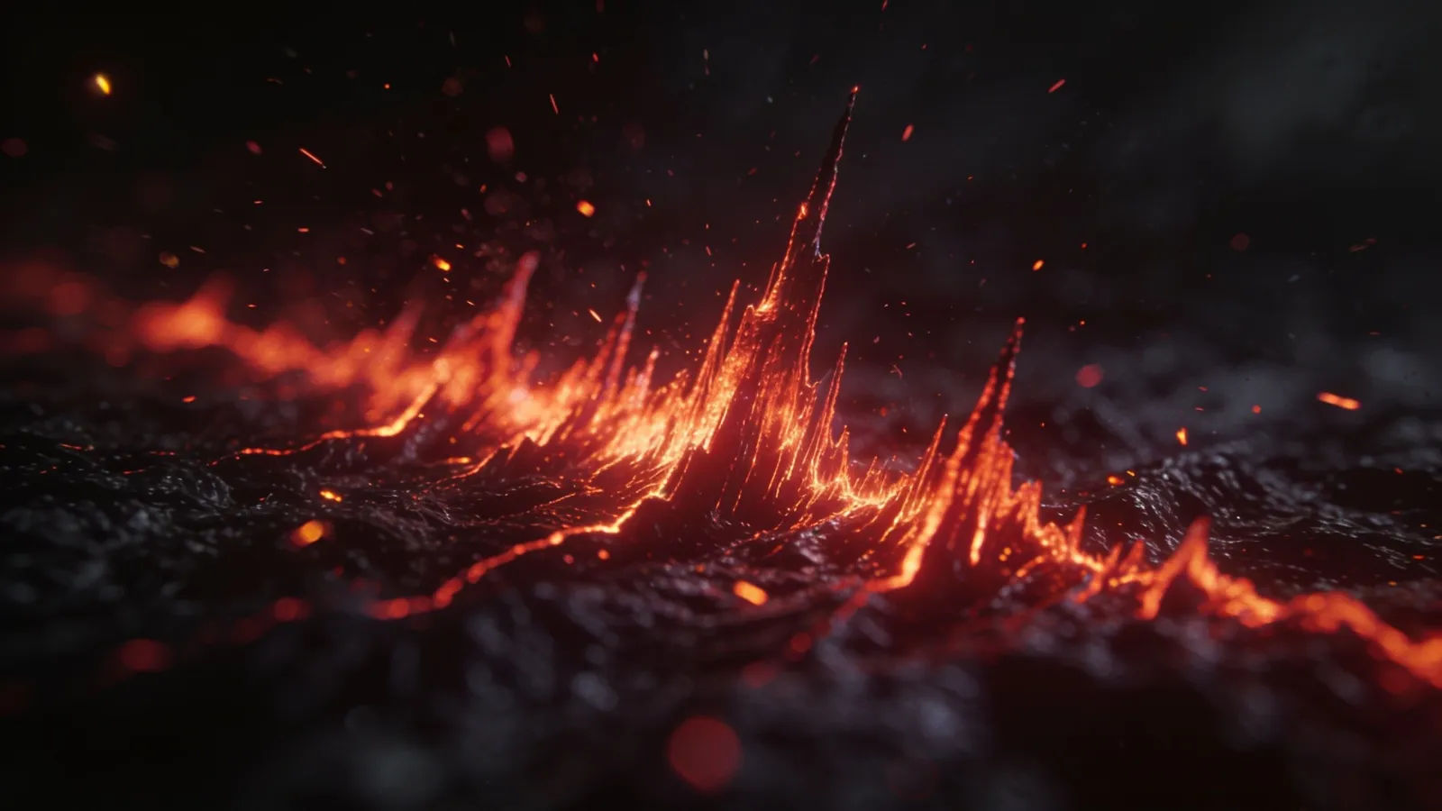 Jagged crimson soundwave spiking on black