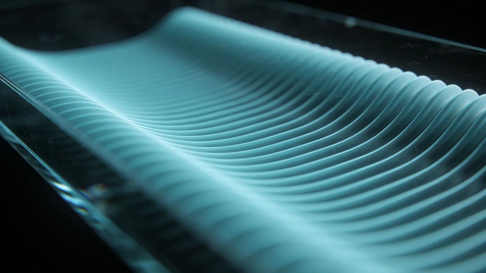 Smooth cyan announcement waveform on glass panel