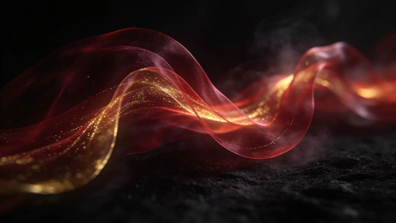 Deep crimson and gold glowing waveform in darkness