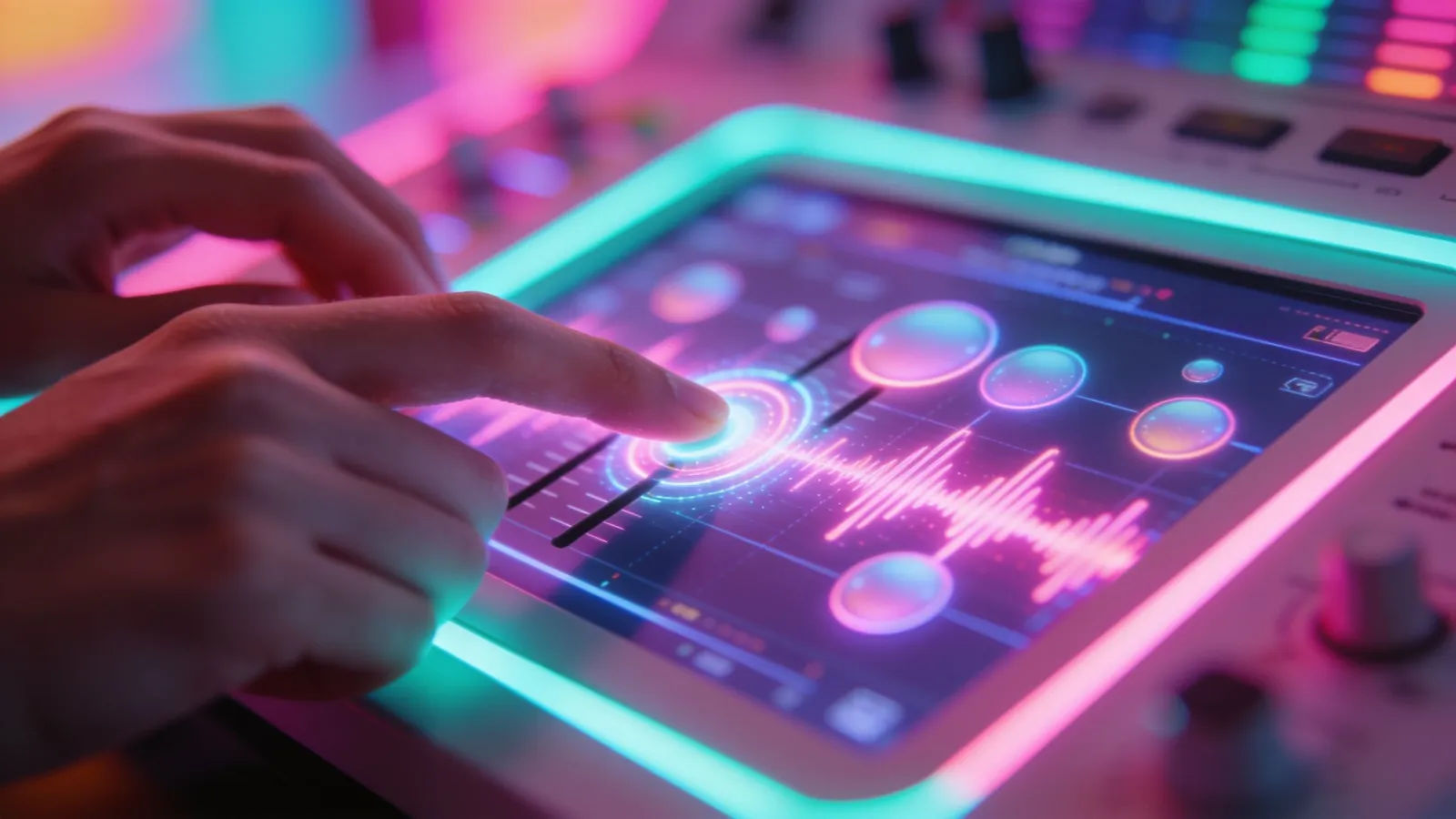 Hands on console tapping playful audio interface