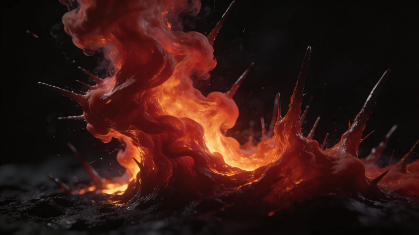 Violent red-orange waveform erupting against black