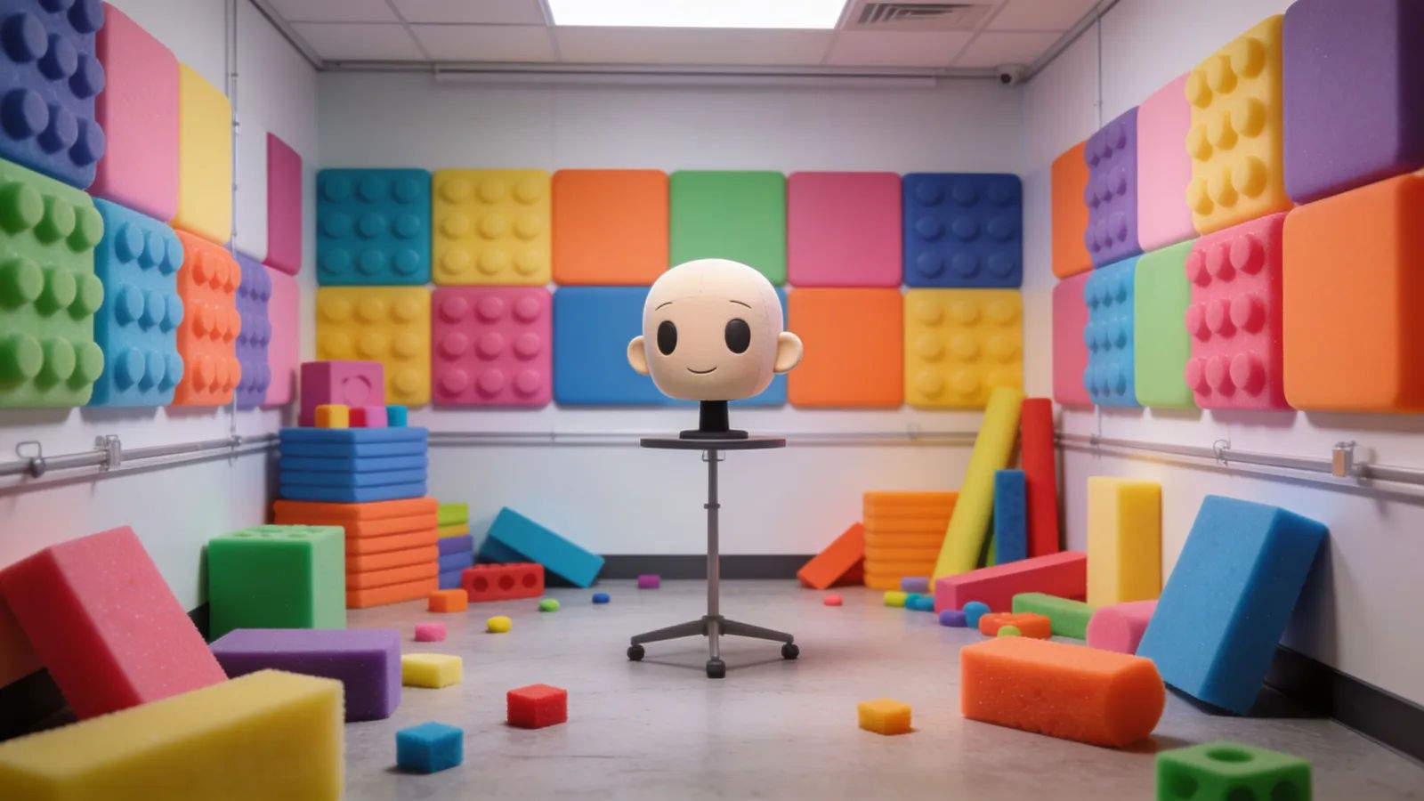 Vibrant animation studio with colorful foam props
