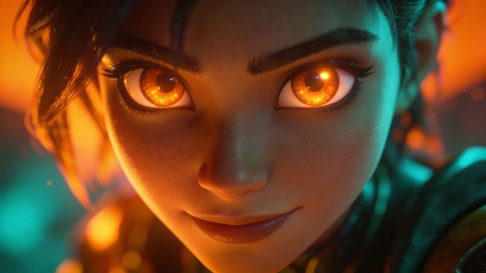 Expressive heroic animated character with warm rim light