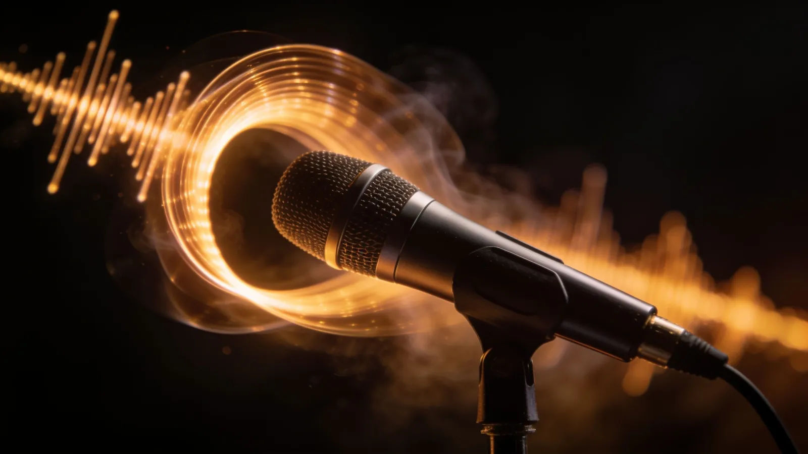 Smooth glowing soundwave curling from microphone
