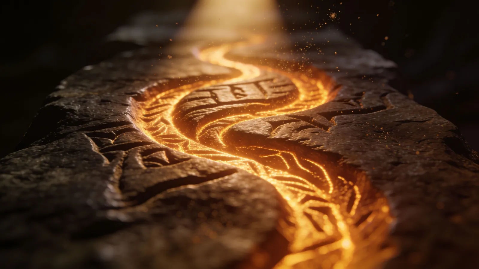 Amber waveform carved into dark stone slab