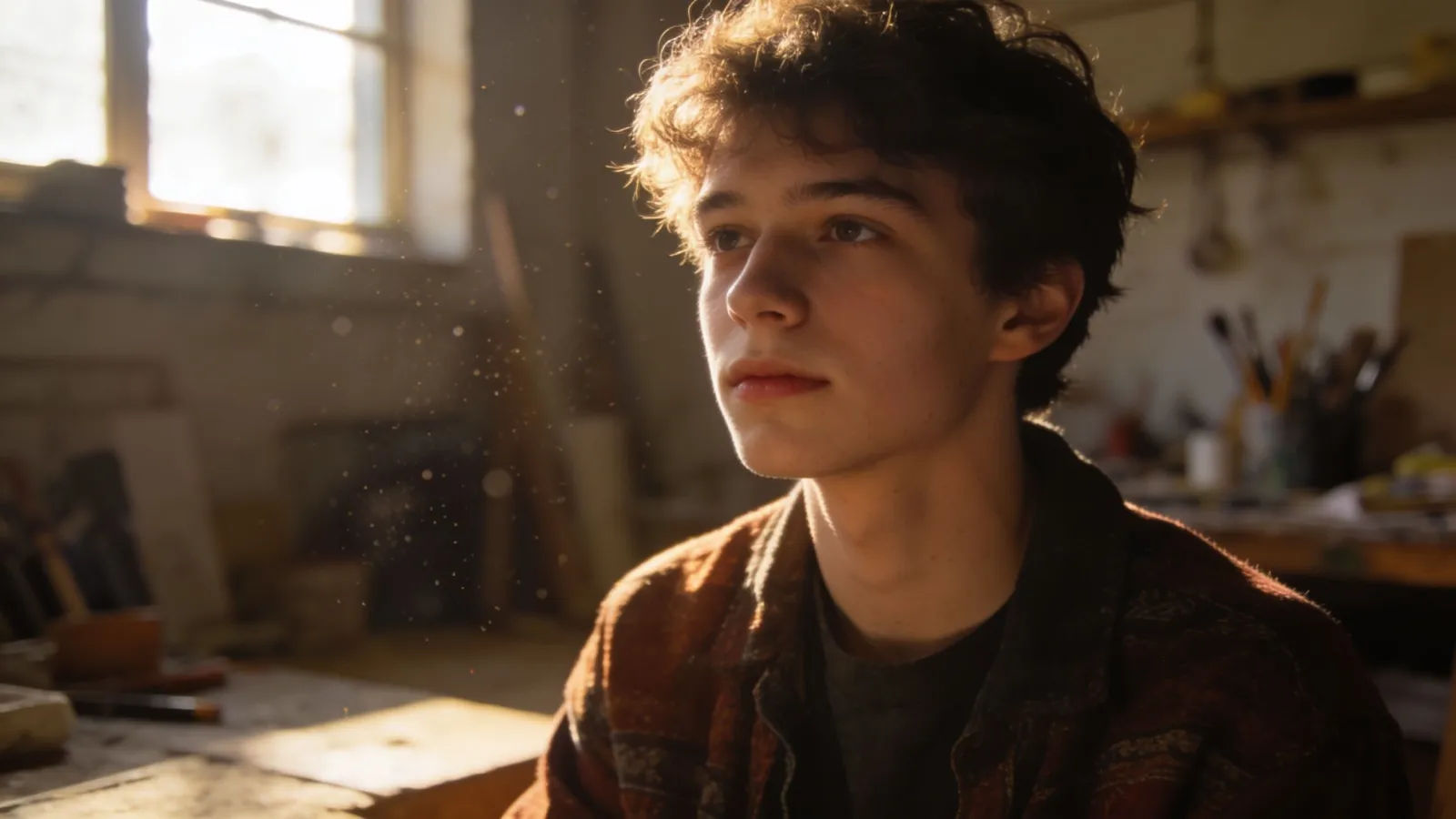 Hopeful young indie creative in sunlit loft