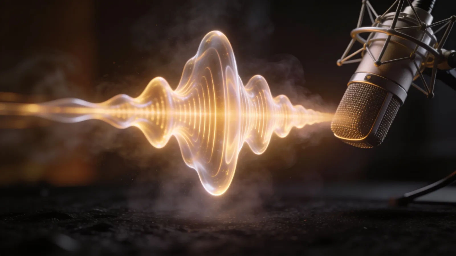 Glowing waveform rising from studio microphone