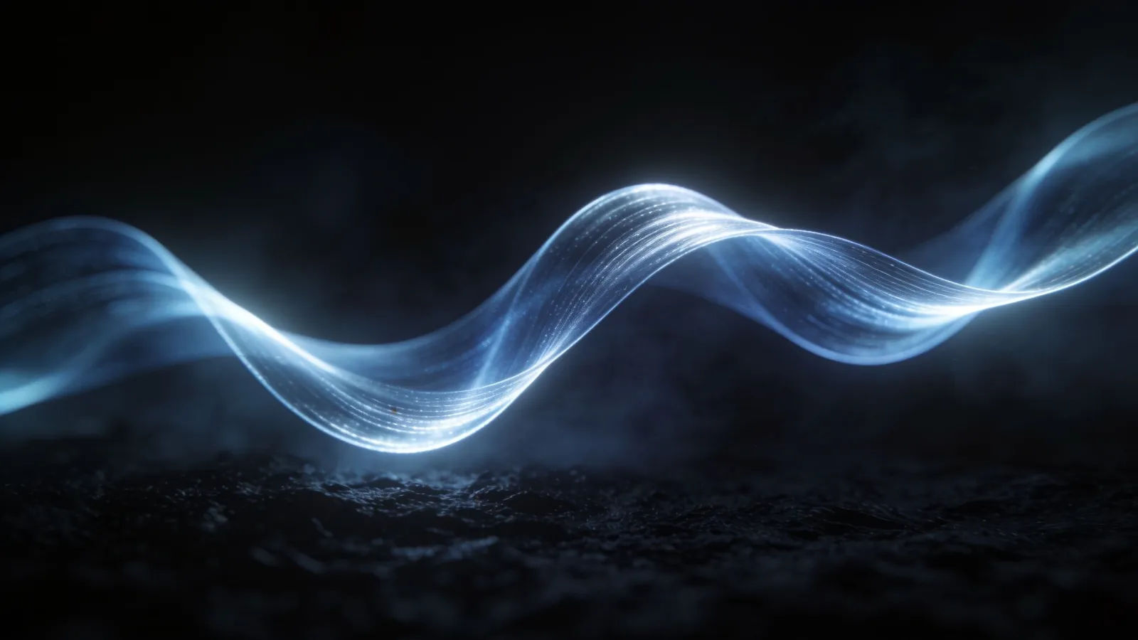 Smooth steady silver-blue glowing waveform in darkness