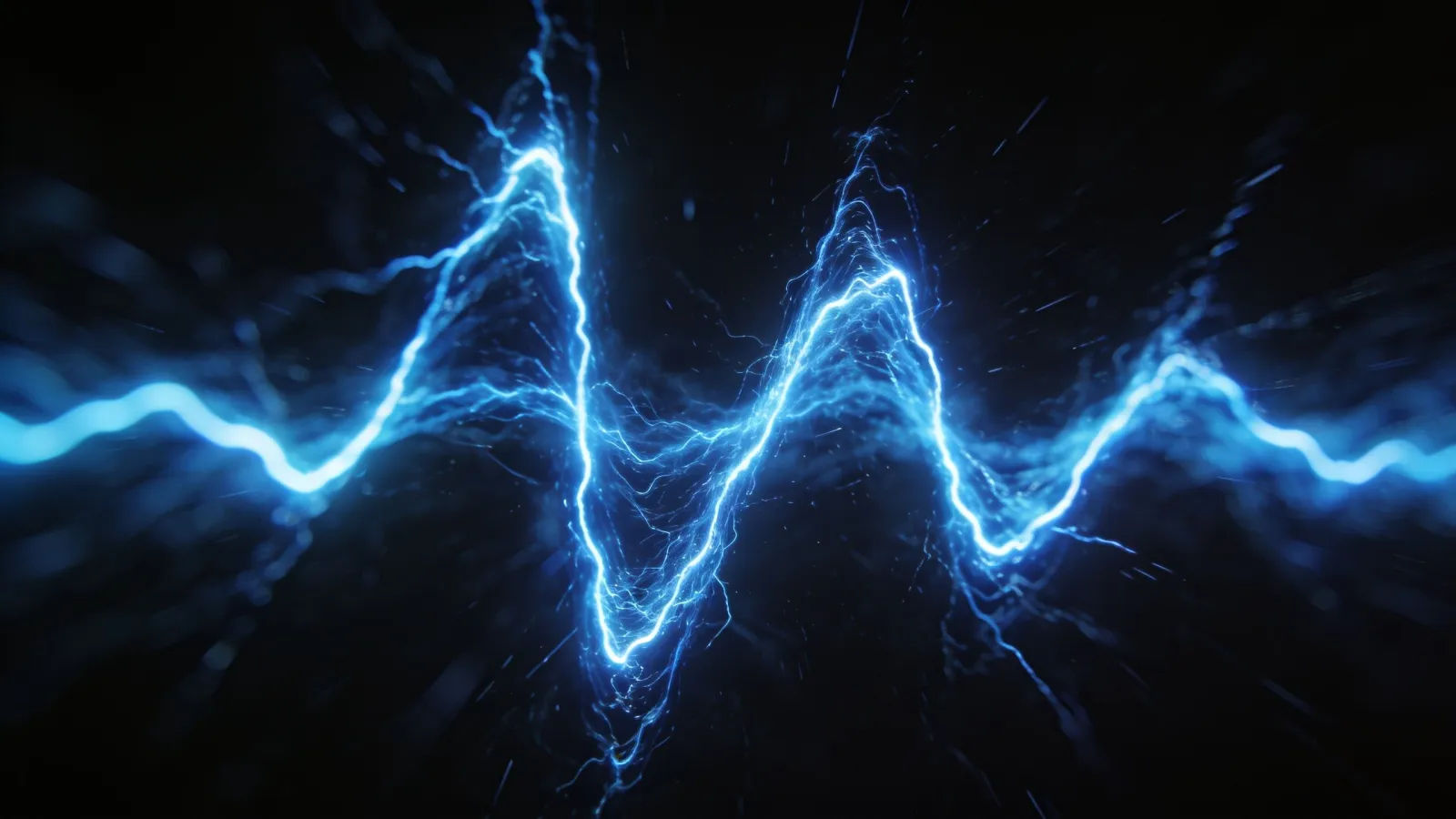 Fast electric-blue waveform surging across black
