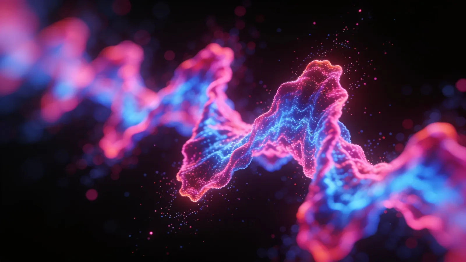 Hot-pink and blue waveform bursting on black
