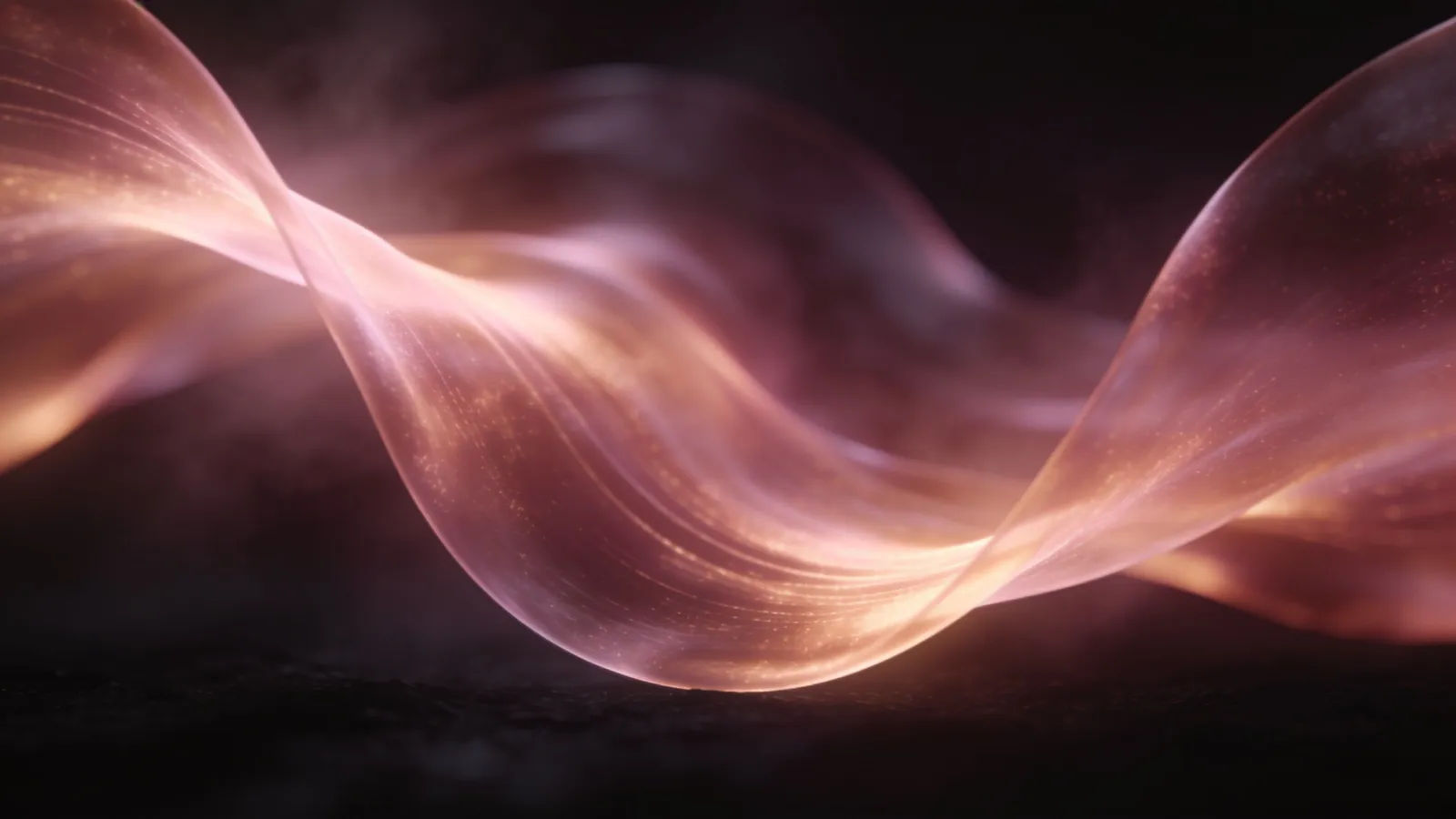 Silky rose-gold waveform flowing through soft haze