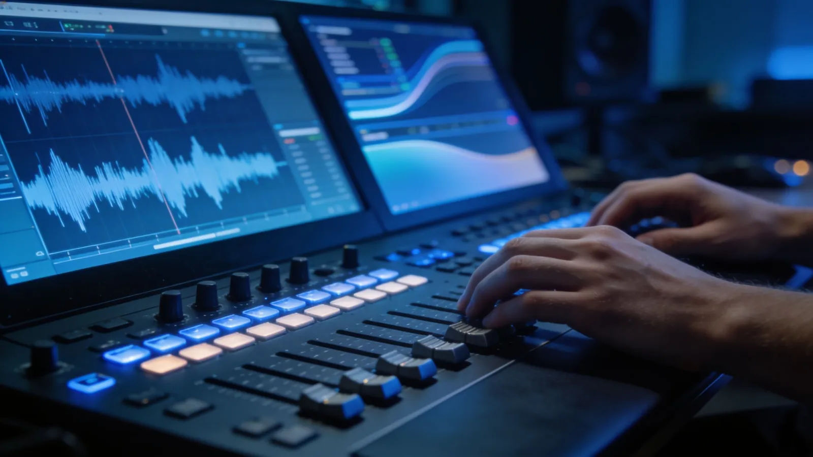 Hands on console with waveform and data panels