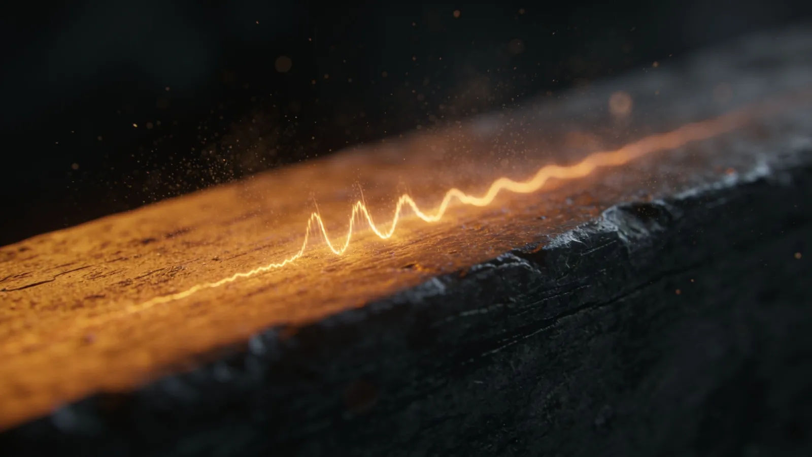 Frail trembling thin waveform in faint amber