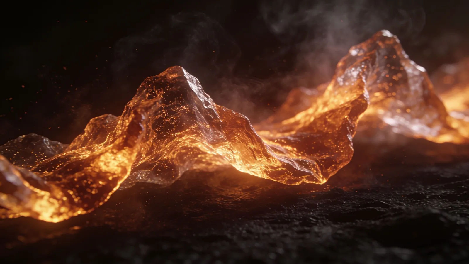 Rough amber-rust waveform through smoky dark haze