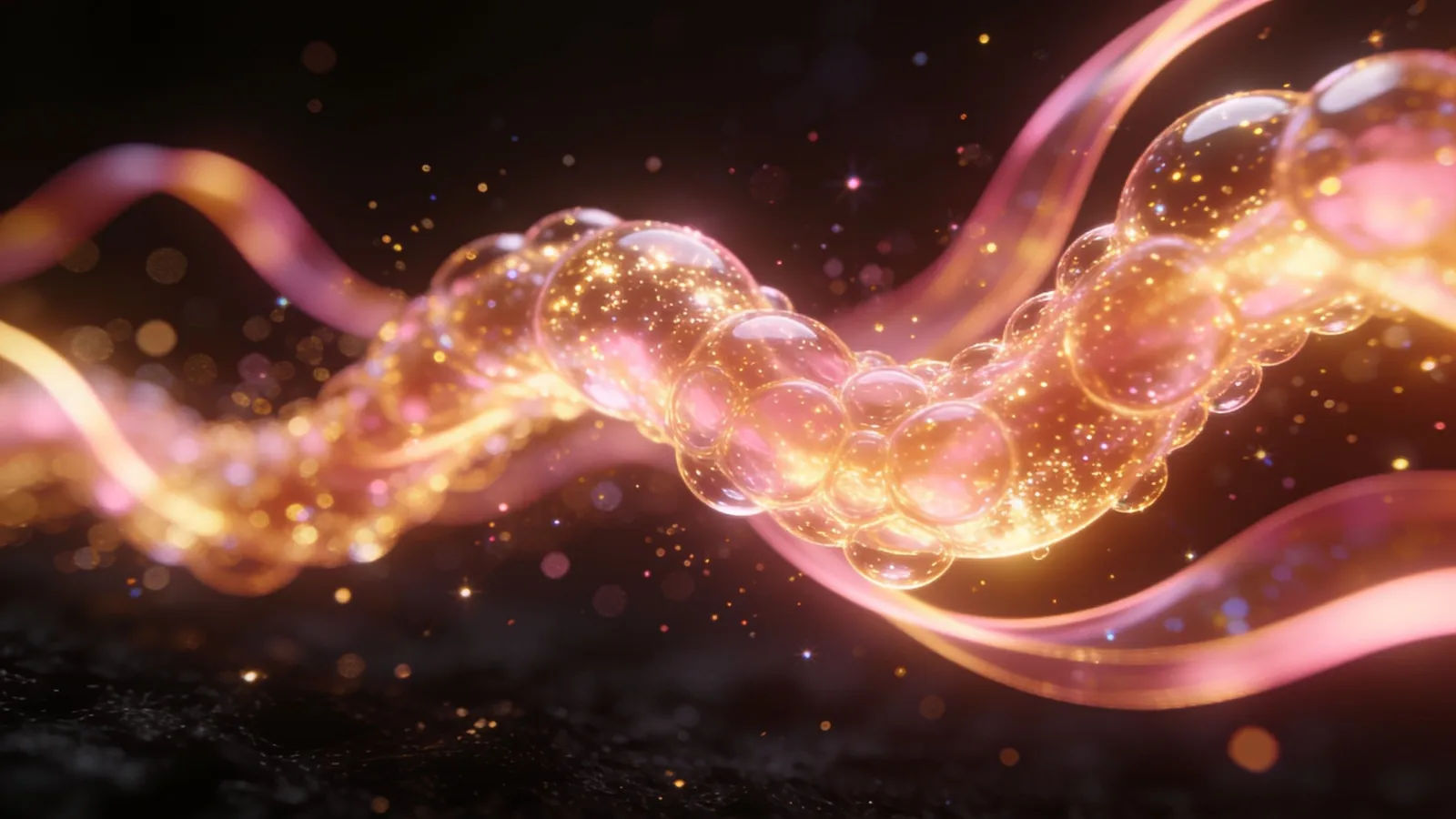 Bright gold and rose waveform among soft sparkles